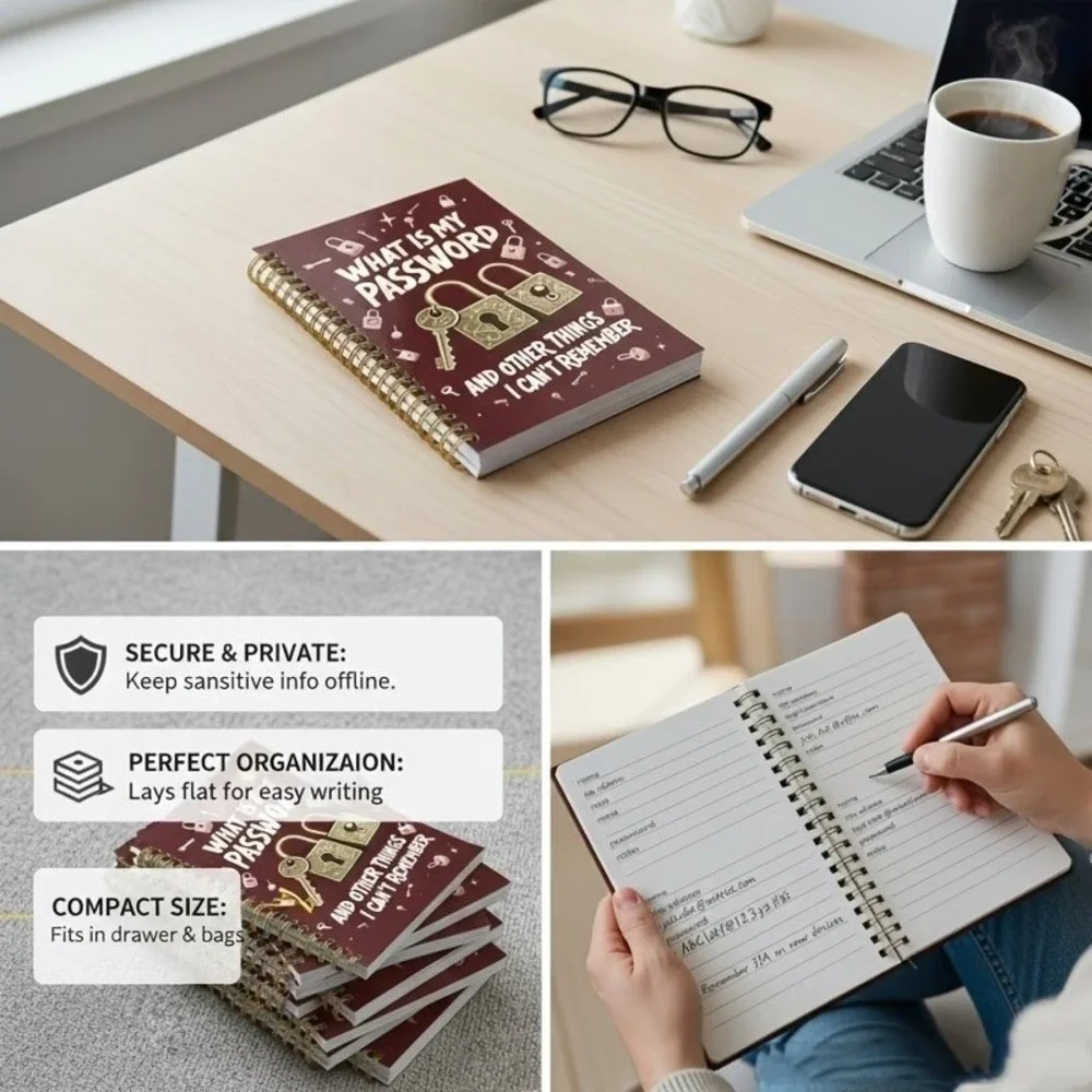 Spiral Password Notebook w/ Protective Cover Log Book Username Organizer Compact